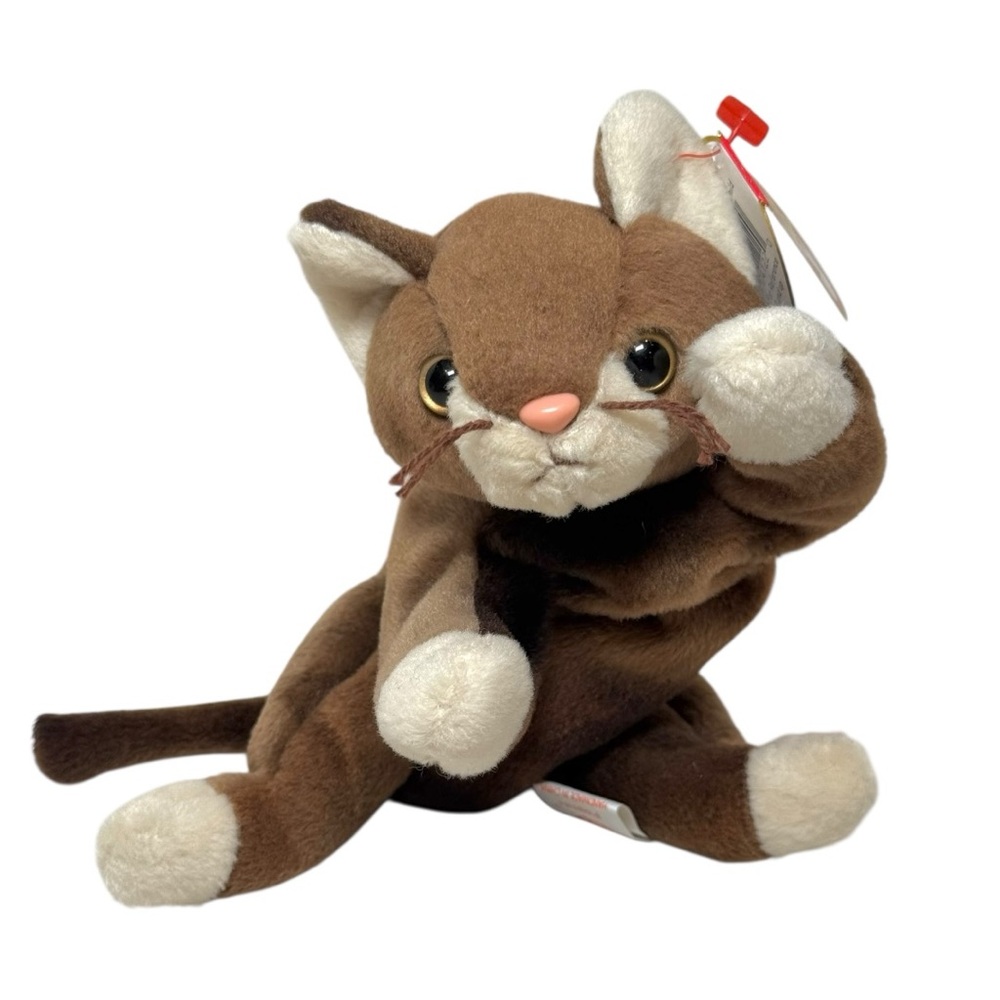 Ty Beanie Baby Brown and Cream Stuffed Cat Plush - 1997 Vtg with tags